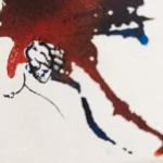 Detalle anatómico de la figura izquierda en "Descosido", con glúteo y mano delineados en tinta.